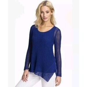 Eileen Fisher Blue Linen‎ Blend V Neck Tunic Sweater XS